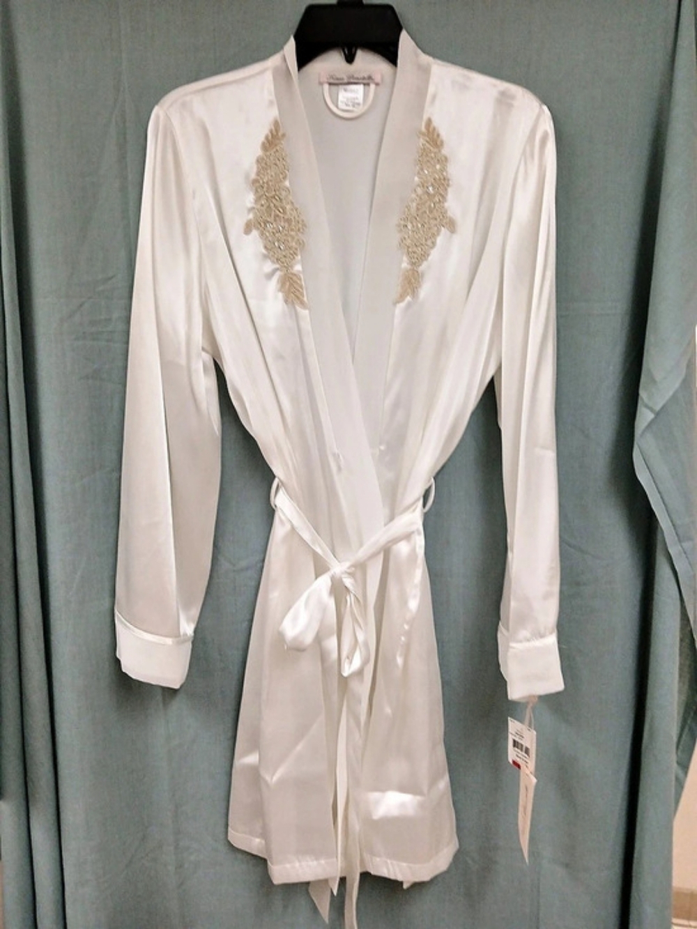 Linea Donatella MG2030 Satin Lace Robe White Size S/M NWT
